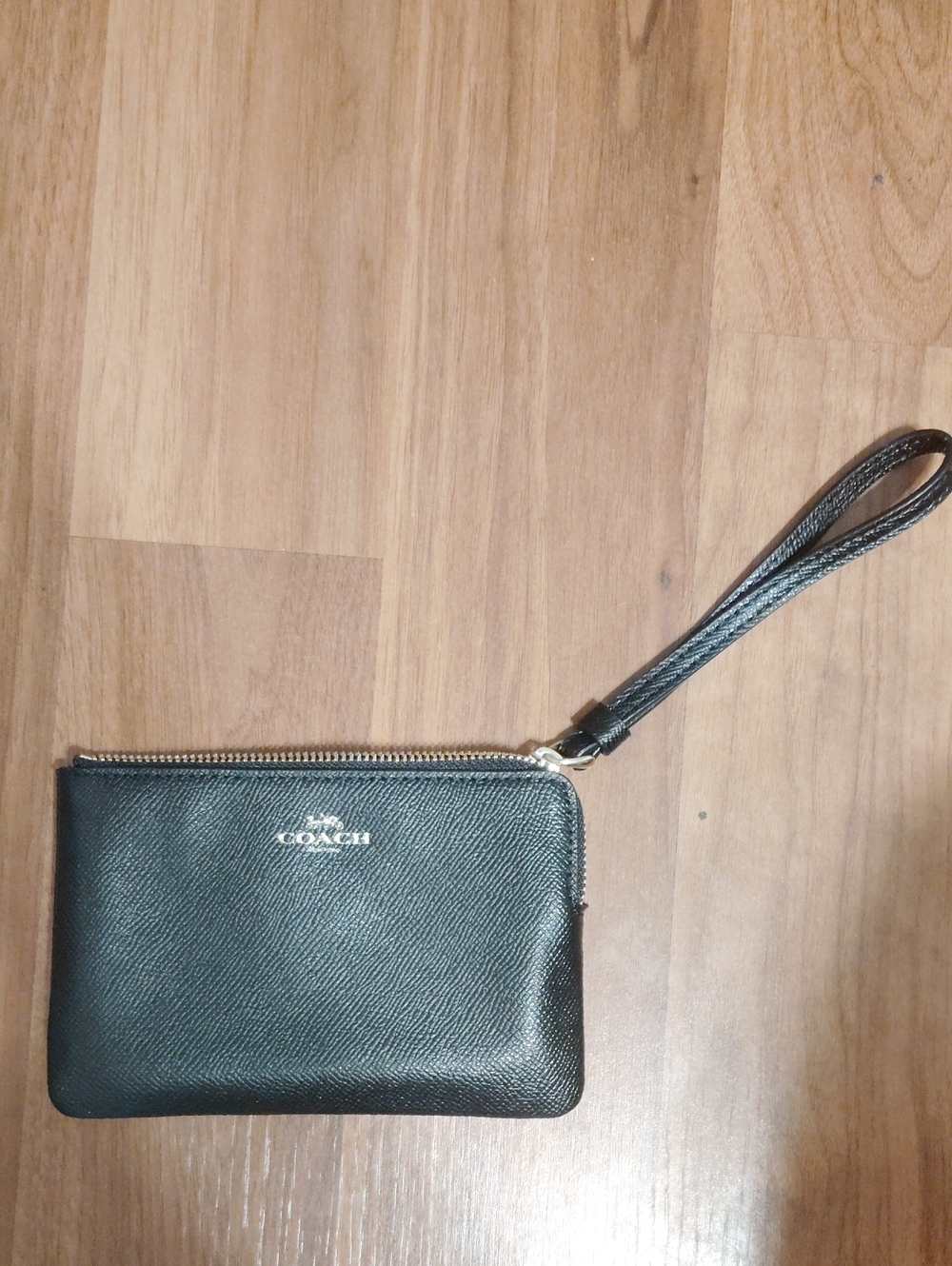 Coach Black Leather Wristlet with Gold Logo - New w/Tag
